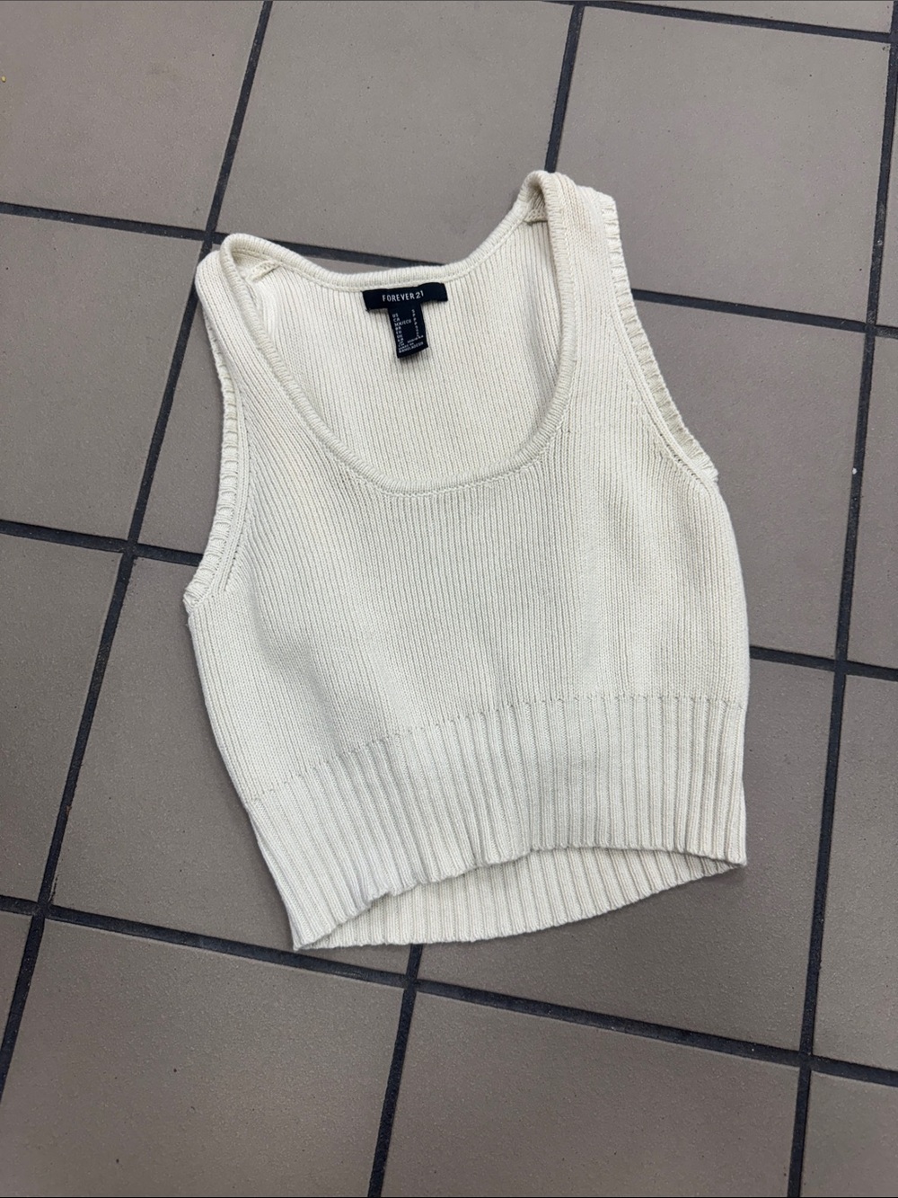 Forever 21 Off-White Ribbed Cropped Tank Top